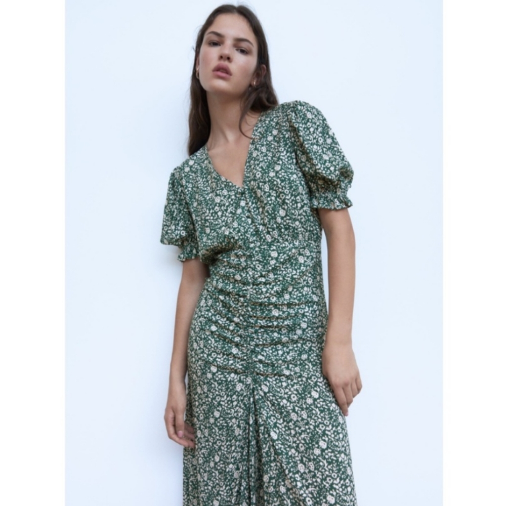 NWT Zara green floral midi dress